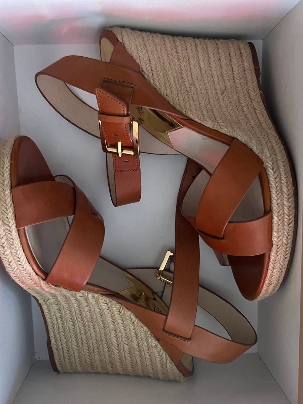 Women's Tan Espadrille Wedge Sandals - Leather Strappy Slingback 10W